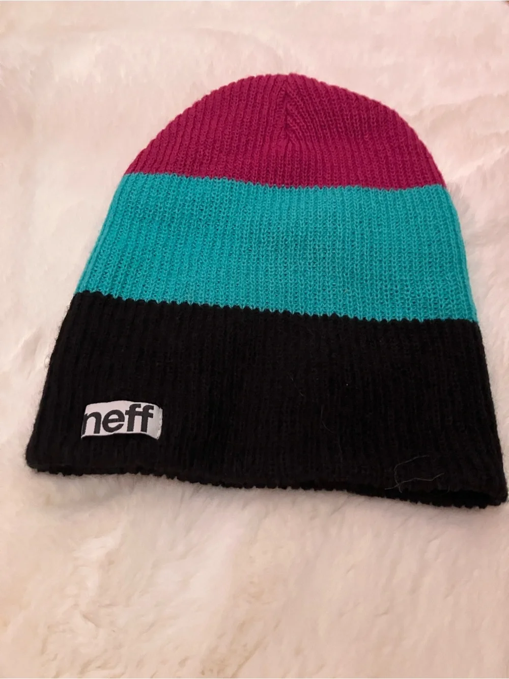 Neff Striped Beanie in Magenta, Teal & Black